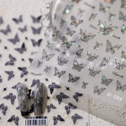 1pcs 5D Japanese Black Butterfly Nail Art Stickers Glitter Shiny Kawaii Self Adhesive Manicure Decorations Tool Decals Accessory