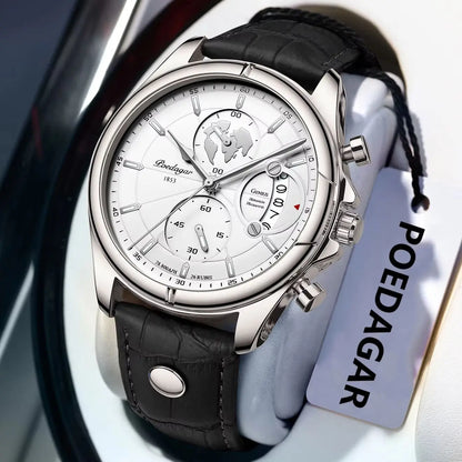 POEDAGAR Luxury Man Wristwatch Chronograph Date Waterproof Leather Men Watch Casual Quartz Men's Watches Sports Male Clock Reloj