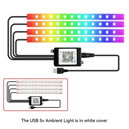 Car Interior Light Ambient Light with USB Cigarette Decorative Lamps RGB Car Footwell Light with Remote/Voice Control