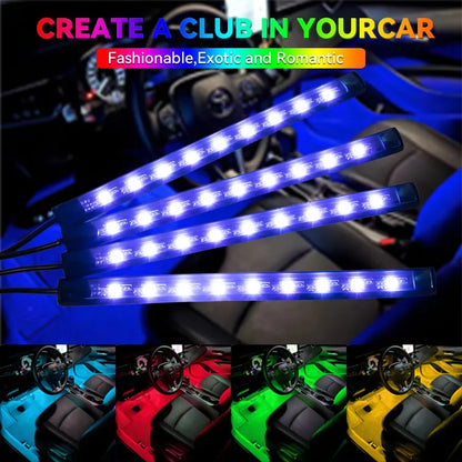 Neon Car Interior Ambient Foot Light with USB Wireless Remote Music App Control RGB 48 LED Atmosphere Decorative Lamp