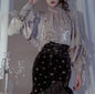 Japanese Kawaii Cute Lolita Blouse Women Vintage Lantern Sleeve Shirt Summer Y2k Aesthetic Lace Patchwork Top JK Loose Blusas