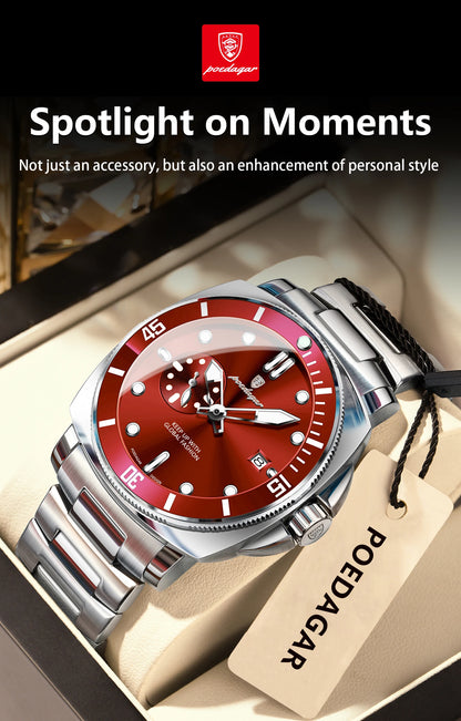 POEDAGAR Luxury Trendy Men Watch Waterproof Luminous Date Stainless Steel Male Watch Quartz Business Sports Men's Watches Reloj