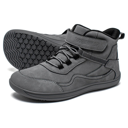 HOBIBEAR Kids Mid-Barefoot Shoes Big/Kid Wide Toe Box Zero Drop Artificial Leather Hook-Loop Outdoor Boots