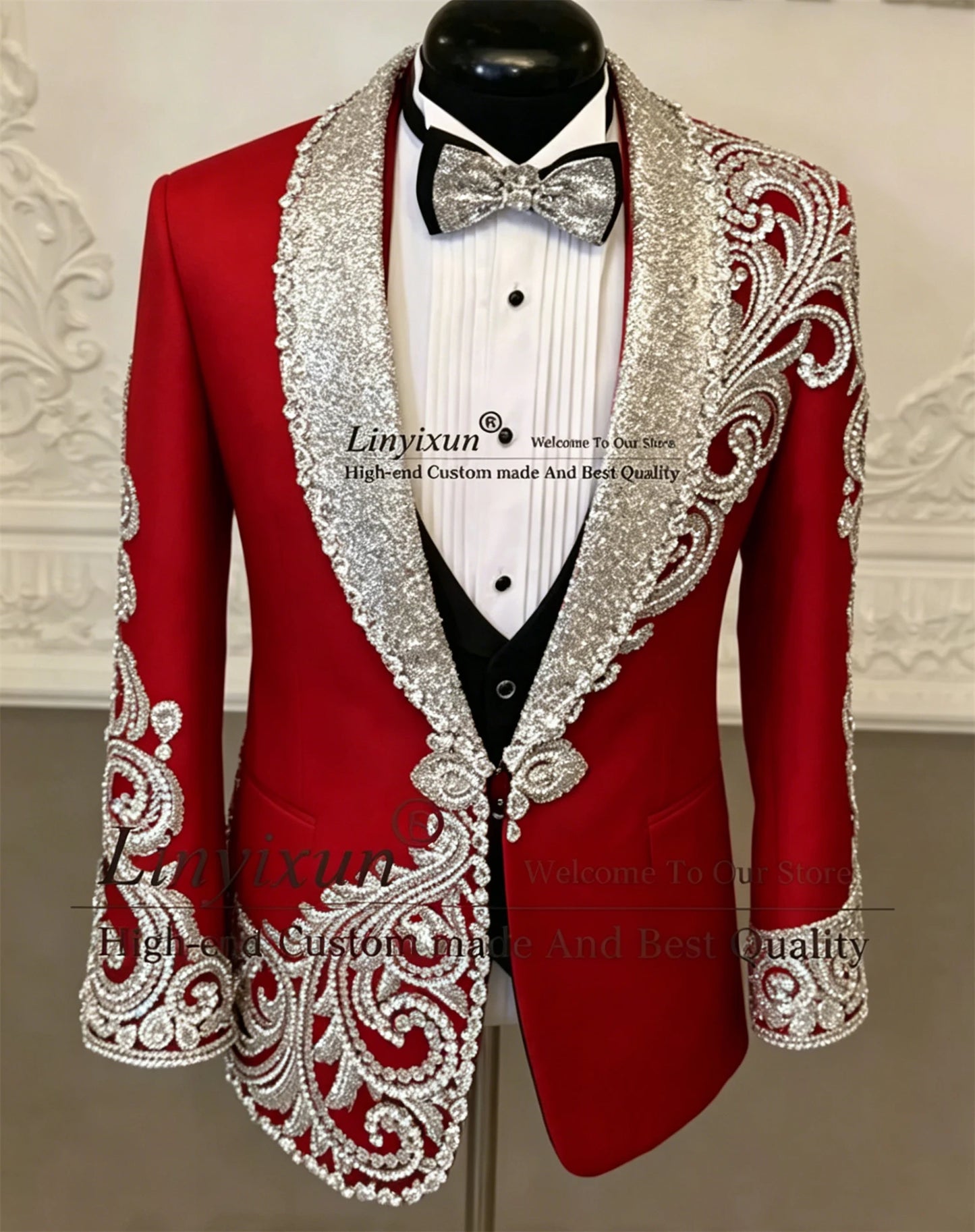 Designer Style Sparkling Diamond Men Suits For Wedding Prom Blazers Outfits 3 Pieces Groom Tuxedos Customized trajes para hombre