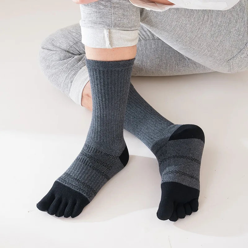 1/5 Pairs Men's Toe Socks Long Compression Sweat-Absorbing Fitness Marathon Hiking Outdoor Basketball Five Finger Sport Socks