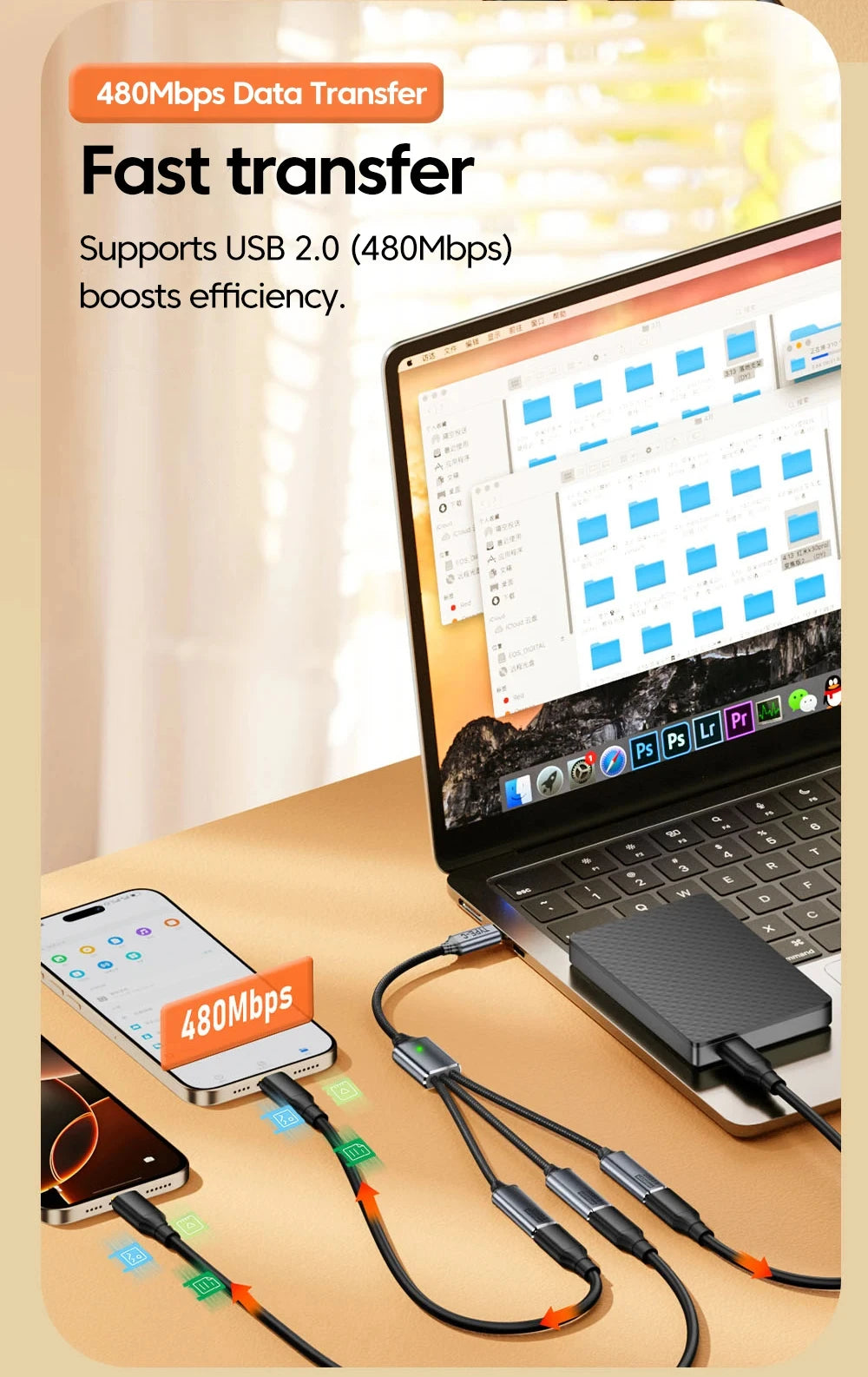 NNBILI Multi USB Hub Extensions 3 Port USB A Hub Type C Splitter Fast Data Transmission OTG Adapter For Computer Macbook Pro Air