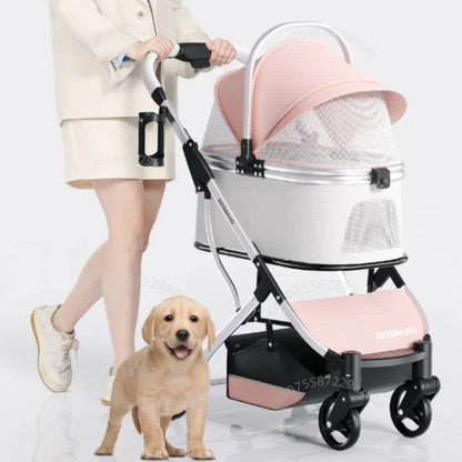 Lightweight Pet Stroller Dog-specific Travel Stroller Foldable High-view Pet Stroller Large Space Removable Carry Basket Cat Car