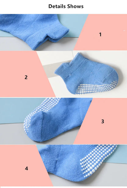6 Pairs/Lot Cotton Baby Anti-slip Boat Socks For Boys Girls Low Cut Floor Kids Toddler Sock With Rubber Grips For 0-1Years