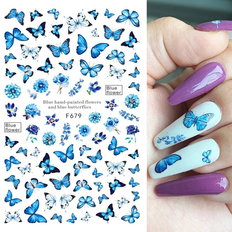 Black and White Love Flowers Line Art 3D Stickers Nail Decals Nail Art Accessories Butterfly Rose Nail Stickers Nail Sliders