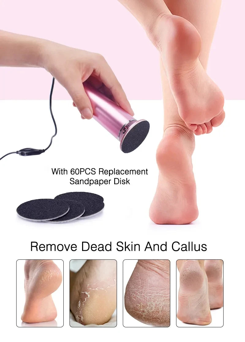 Electric Foot File Callus Remover Pedicure Machine with 60 Replacement Sandpaper Disks Adjustable Speed Aluminum Foot Care Tool