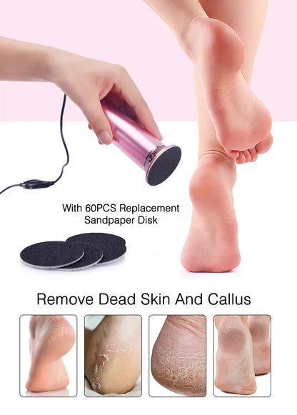 Electric Foot File Callus Remover Pedicure Machine with 60 Replacement Sandpaper Disks Adjustable Speed Aluminum Foot Care Tool