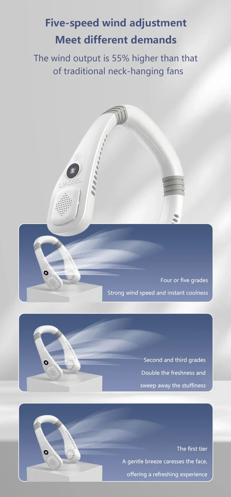 Lenovo Neck Bladeless Fan Mini Ultra Longlife Portablelazy Silent Fan Usb Charging Student Sports Office Multiple Home Scenarios