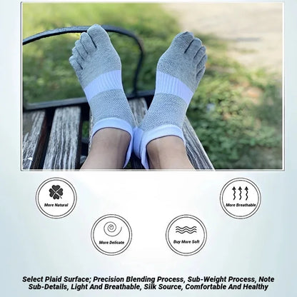 Man Toe Sport Socks Mesh Business Sweat-Absorbing Shallow Mouth Striped Fitness Travel 5 Finger Ankle Cotton Men