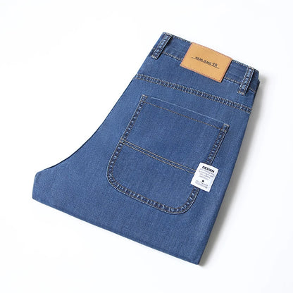 Brand Clothing Summer Lyocell Fabric Stretch Jeans Business Loose Straight Casual Trousers Fashion Versatile Pants Plus Size 40