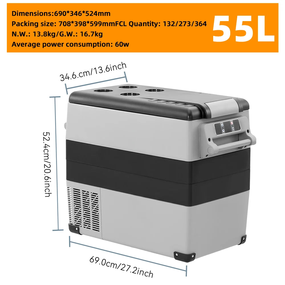 Podofo 35L 45L 55L Portable Car Compressor Refrigerator LED Display Low Noise 12V 24V DC Cooler For Outdoor Camping Travel