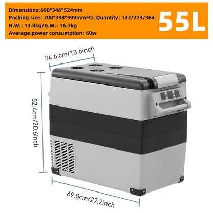 Podofo 35L 45L 55L Portable Car Compressor Refrigerator LED Display Low Noise 12V 24V DC Cooler For Outdoor Camping Travel