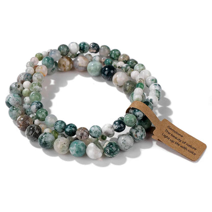 3pcs/set Natural Stone Beads Bracelet For Women Men 4 6 8 MM Indian Moss Agates Rhodonite Quartzs Jewelry Bracelet Gift Fashion