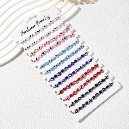 12pcs New Evil Eye Square Crystal Bracelet Handmade Prayer Bangles Adjustable Anklets Wrist Jewelry Gift for Friend