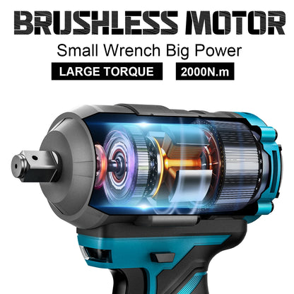 Gisam 2000N.m Brushless Impact Wrench 1/2" Repair Cordless Screwdriver 5Gear Hexs Socket Adapter Kit for Makita 18V Battery Pins