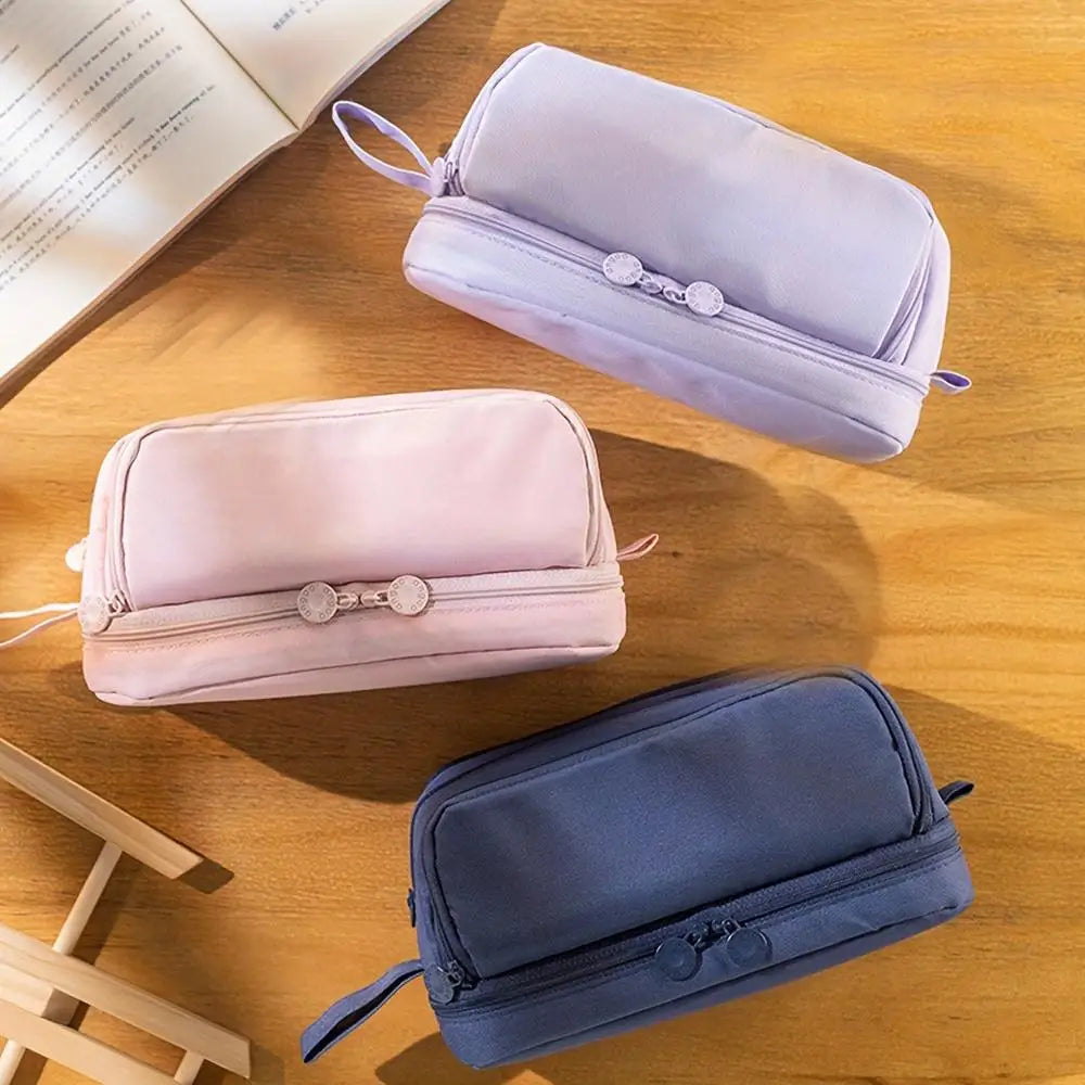 Macaron Color Large Capacity Pencil Case Multi Layer Compartments Eco Friendly Material Zipper Closure for School Storage Bag