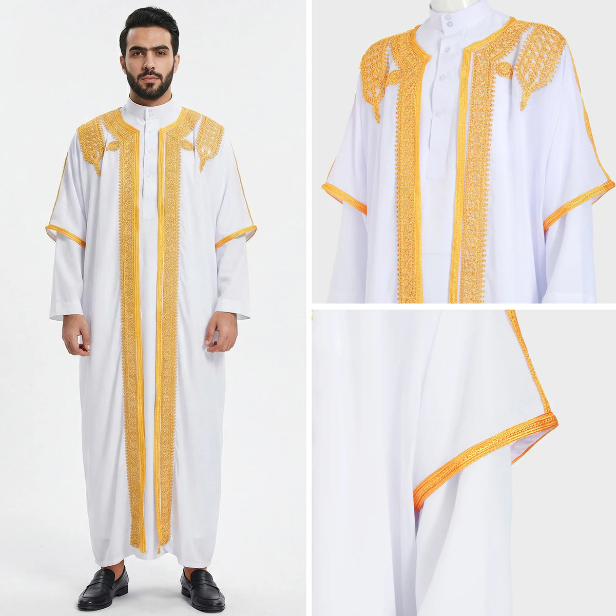 Eid Men Robe Jubba Thobe Open Abaya Dishdasha Islamic Embroidery Cardigan Abayas Dubai Male Muslim Prayer Kaftan Ramadan Morocco