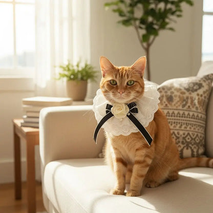Elegant Design Pearl Pet Collar Lace Collar Princess Style Pet Bow Accessories Headgear Silk Material Bowtie Wedding Ceremony
