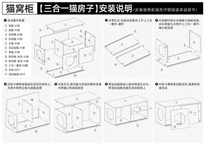 Triple-Function Cat House with Litter Box & Storage,Human-Pet Shared Furniture,Cat Tree Hut, Indoor Cat Den,Multi-Level Cat Fort