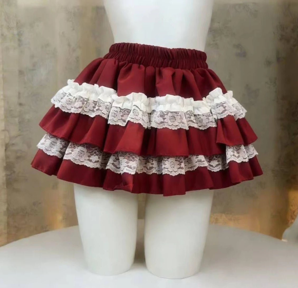 Lolita Style Princess Vintage Cake Skirt  Sweet Kawaii Women Cute Lace Ruffles Party Mini Skirts Harajuku Y2k Faldas Mujer