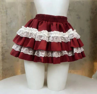 Lolita Style Princess Vintage Cake Skirt  Sweet Kawaii Women Cute Lace Ruffles Party Mini Skirts Harajuku Y2k Faldas Mujer