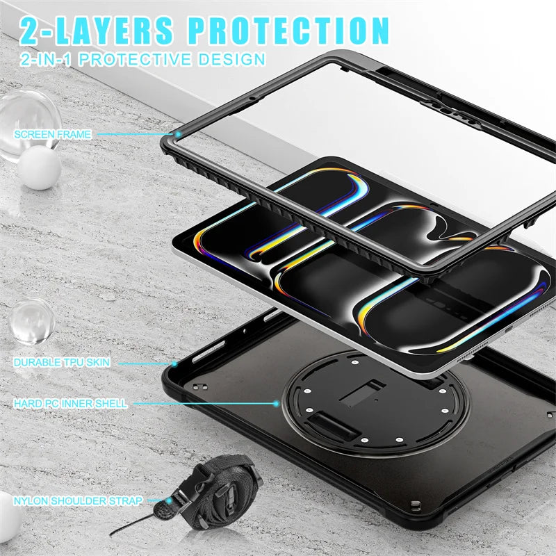For iPad Pro 11 12.9 13 inch 2024 Case Shockproof Cover iPad Air 11 4th 5th 10 10th 10.9 10.2 9/8/7th 11th Generation Case+Strap