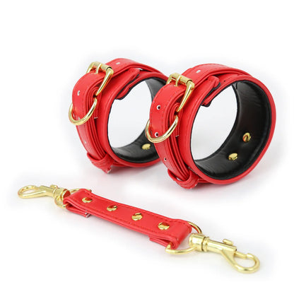 Professional BDSM Red Leather Harness Set Collar Handcuffs Restraint Kit for Women Slave Role Play Fetish Gear Adult Game Toy