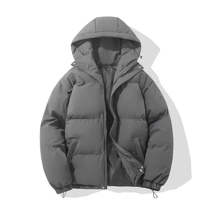 American fashion brand down jacket men's winter new solid color warm hooded bread suit cotton jacket thickened loose jacket