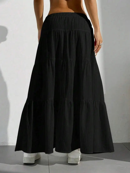 European and American Cross-Border New Style Wish Spring and Summer Women's Skirts, Tie-Strap Spliced Flared Skirts, Loose Long