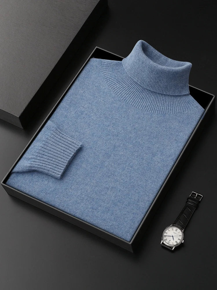 Men's Turtleneck 100% Cashmere Sweater Autumn Winter Basic Long Sleeve Pullover Cashmere Knitwear Soft Warm Comfy Clothing
