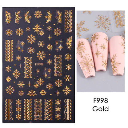 1PCS New Christmas Decorations 2023 New Year Nail Stickers Press on Nails Laser Snowflake Christmas Tree 3D Nail Decal