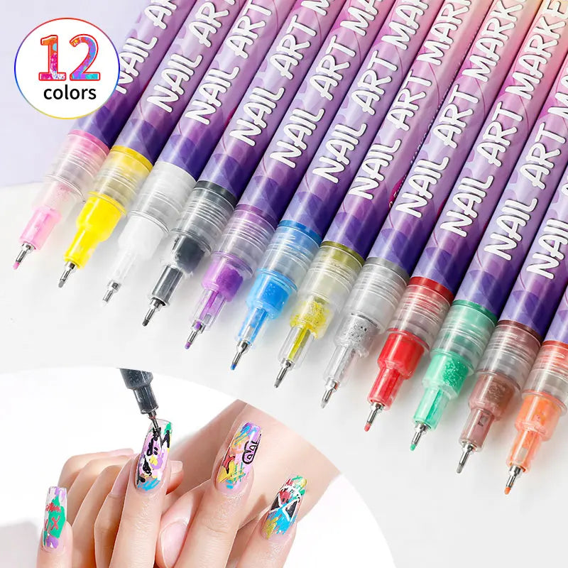 Nail Art Markers Customised Specialised Needle Tube Nail Art Pens Hand-Drawn Outline Pen Acrylic Paint Pen Set Acrylic Paintbrus