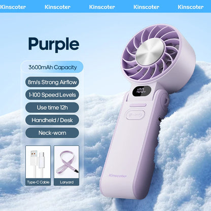 Portable High Speed Cooling Handheld Fan 3600mAh Rechargeable 100 Wind Speeds Adjustable Mini Foldable Air Cooling Turbo Fan