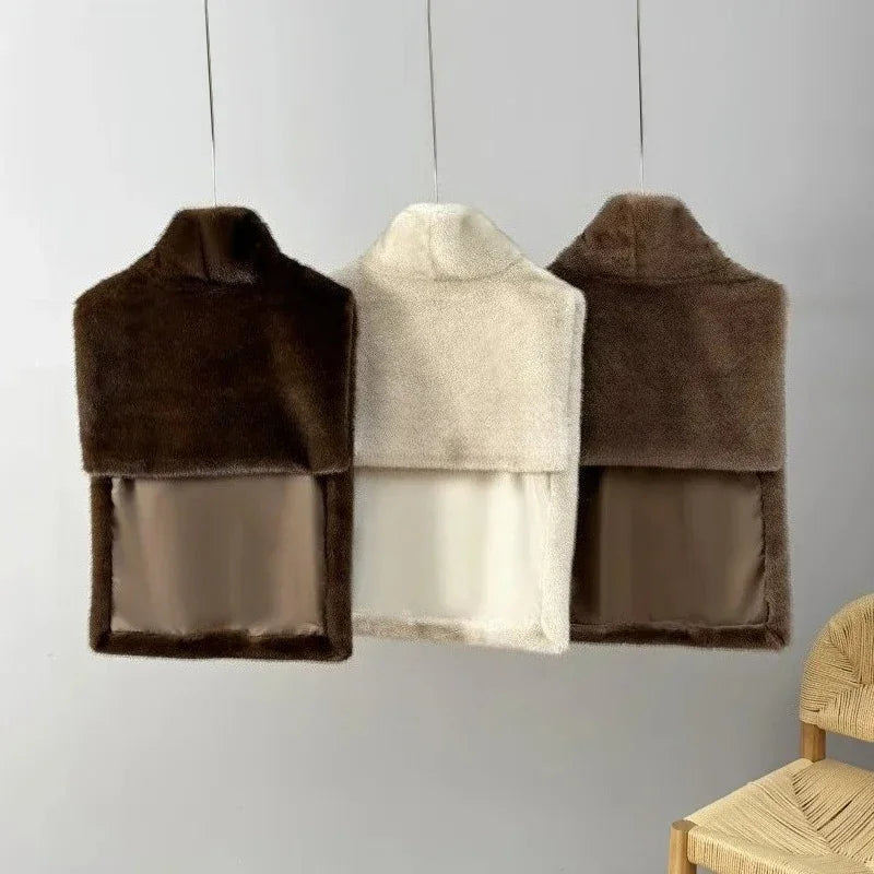 Autumn Winter Turtleneck Eco Mink Fur Tank Tops Sleeveless Jacket Coat New Fashion Faux Fur Sable Vest Crop Top