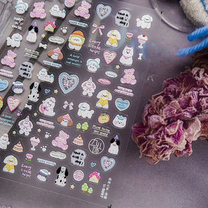 Cute Animal Face 5D Nail Art Stickers Cartoon Cat Bunny Dog Mouse Kawaii Expressions Simple Self Adhesive Manicure Decal DIY