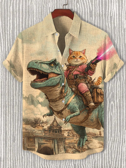 Men's Cat Graphics Shirts Short Sleeved Button Down Lapel Shirt For Summer Oversized Tops Vacation Casual Hawaiian Shirts