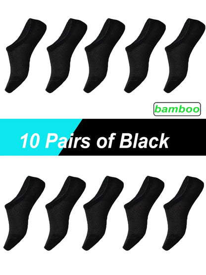 10Pairs Bamboo Socks Thin Summer Men's Invisible Socks Absorbent Deodorant Harajuku Bamboo Fiber Mesh Short Sock Black Plus Size