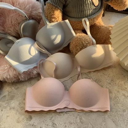 Sexy Push-Up Seamless Bra Women's Non-wire Ribbed Bralette Soft Fixed Half-Cup Underwear Invisible Bra Small Chest Lingerie S-XL