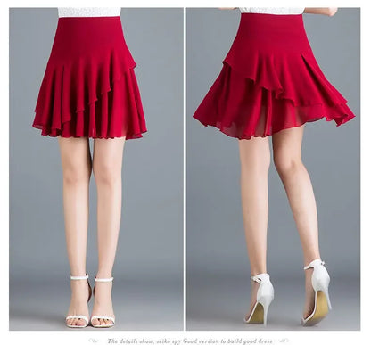 Fashion Solid Color Spliced Ruffles Chiffon Skirts Women's Clothing Summer New Loose Office Lady Elastic High Waist Skirts