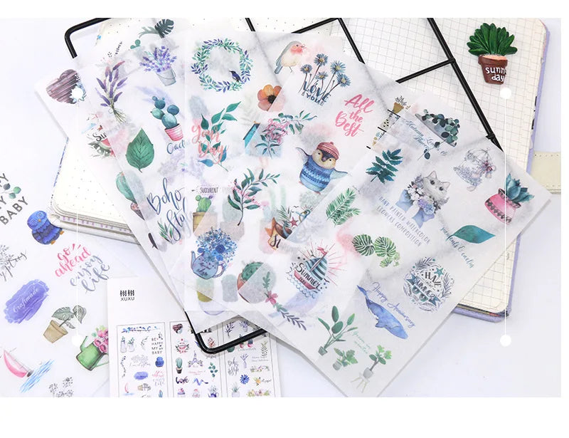 6pcs Leaf Flower Stickers Japanese Accessories for Kids Dessert Diary Decorating Pretty Stationery Feather Decoration Supplies