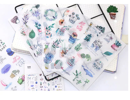 6pcs Leaf Flower Stickers Japanese Accessories for Kids Dessert Diary Decorating Pretty Stationery Feather Decoration Supplies