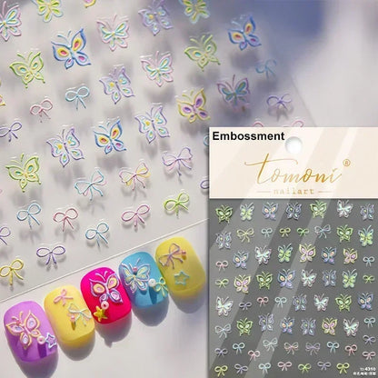 1pcs 5D Diamond Japanese White Lace Bow Nail Art Stickers Pearl Rhinestones Nail Decoration Adhesive Decals Slider DIY Accessory