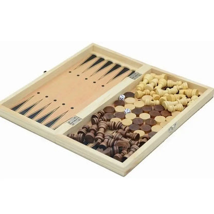 3-in-1 Chess&Backgammon&Checkers Set Chessboard Wooden Board Games Set Educational Improve Intelligence International Chess Game