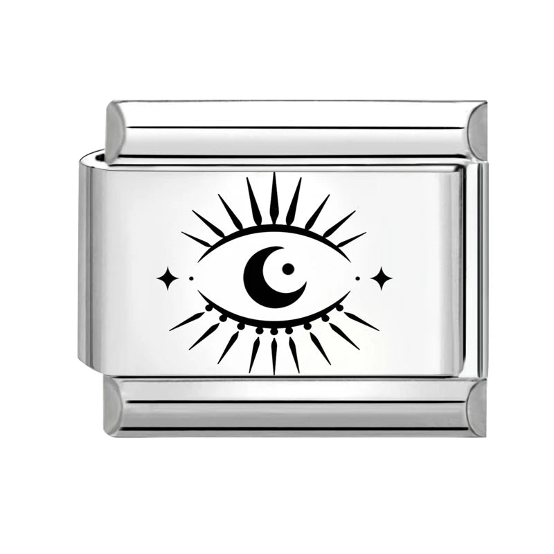 Laser Engraving Cute Cartoon Black Playing Cats Italian Charm Links Fit 9mm Stainless Steel Bracelet Men Women DIY Making Gifts