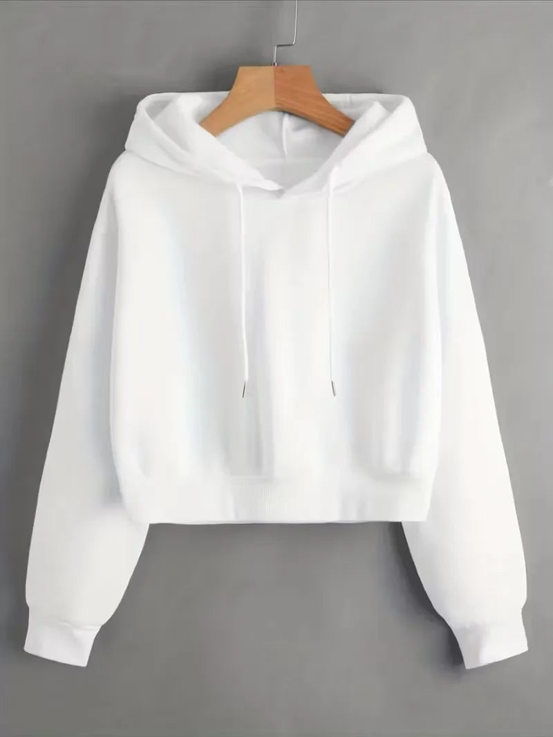 Street Style Solid Color Autumn Winter Cropped Sweatshirt Crop Top Hoodie Y2k Sweatshirts Fashion Casual Style Clothes