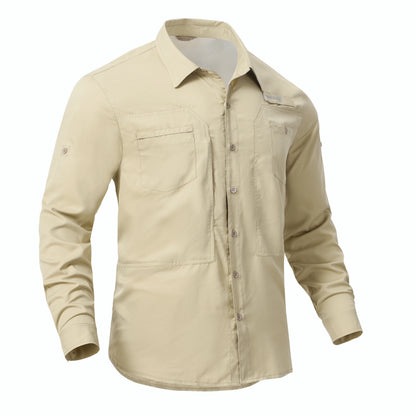 Men's Long Sleeve Fishing Shirts UPF 50+ Sun Protection Breathable Lightweight Travel Work Button Down Shirt with Zipper Pocket